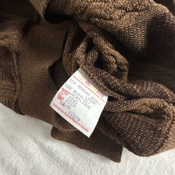 Vintage Cooper V-Neck Sweater Mens Large Merino Wool Blend Brown Striped Casual - Picture 4 of 5